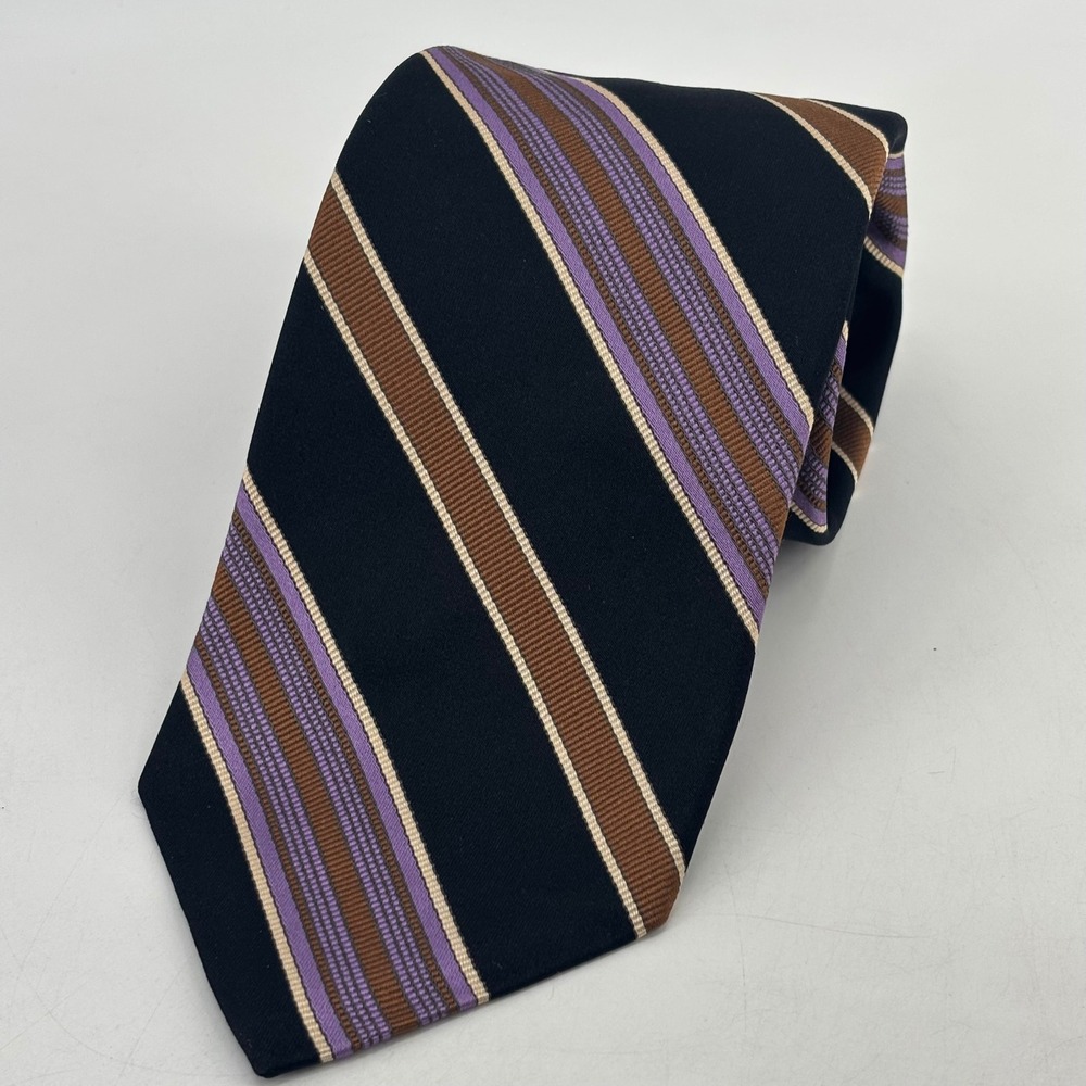 Robert Talbott Necktie Mens OS Black Purple Brown Striped Silk Best of Class USA